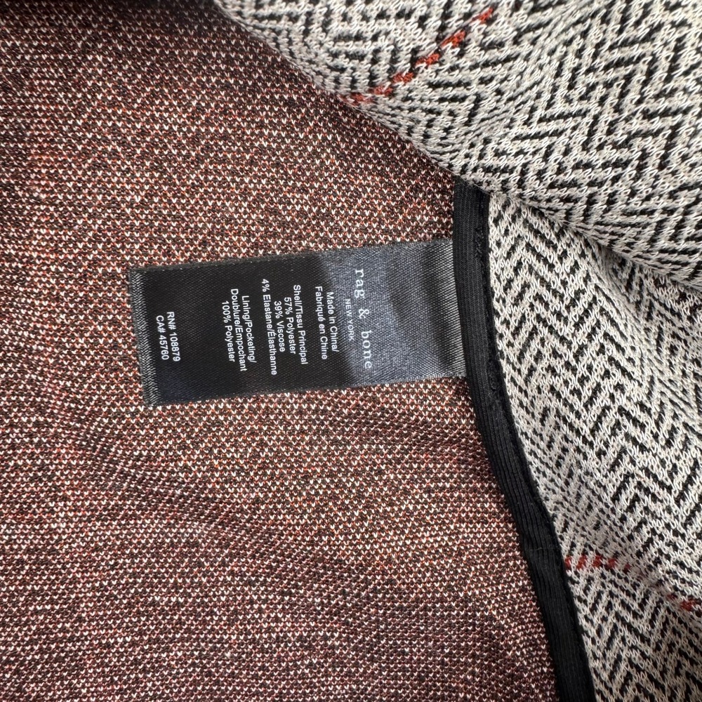 Rag & Bone Blazer Women Size 12 Gray Red Herringbone Windowpane Knit Jacket - Picture 12 of 13